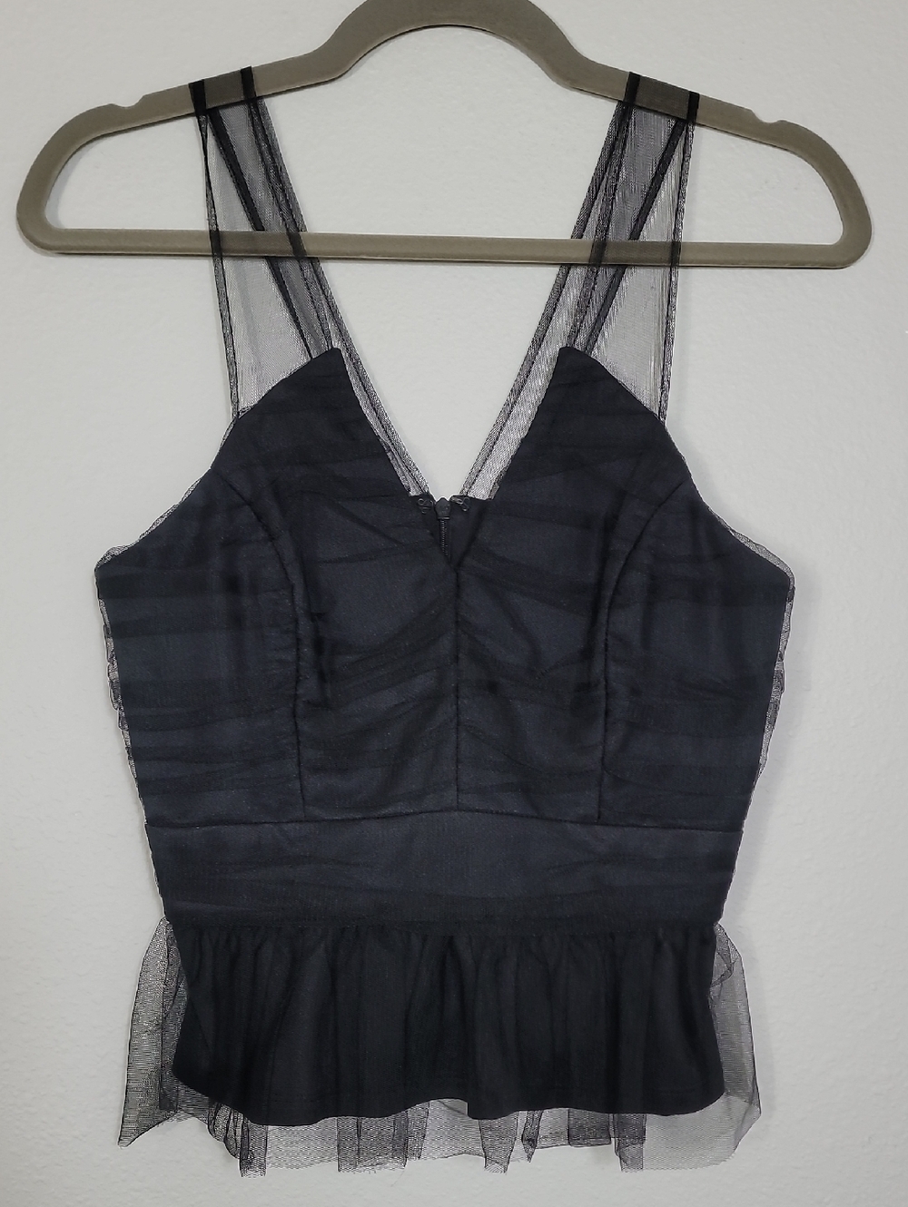 BCBG Tulle Bustier Peplum Top Size 4 Small Black Party Going Out Coquette